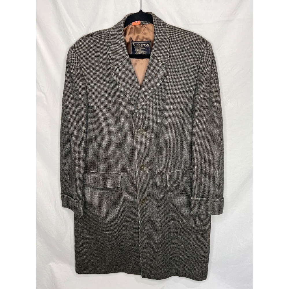 Vintage Burberry's Trench Coat Overcoat Brown Tweed Wool Men's Sz 38 Short Car